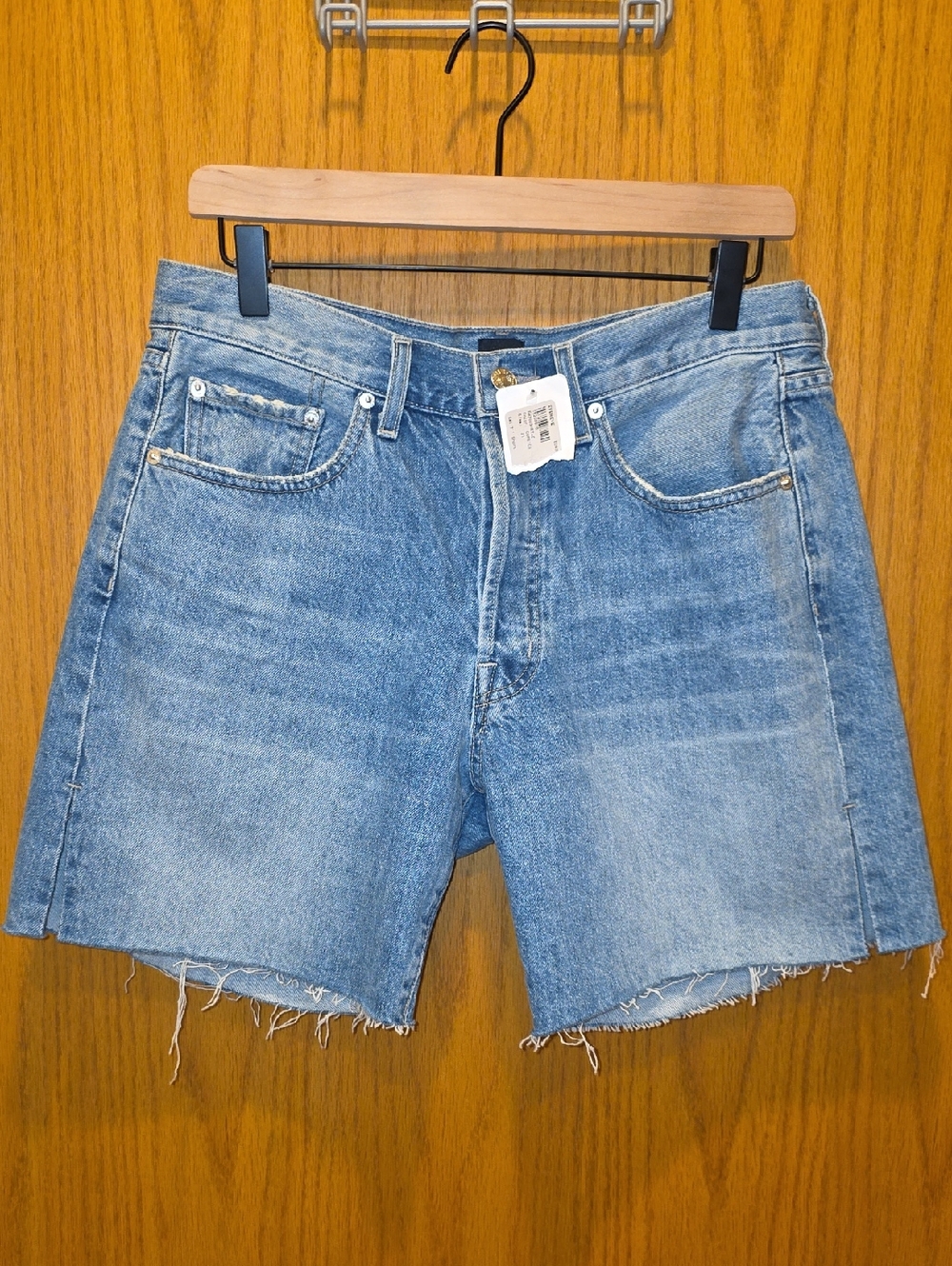 Edwin Light Blue Denim Shorts with Pink Accent